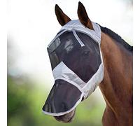 Harrison Howard CareMaster Midge-proof Fleece Padding Horse Fly Mask Full Face No Ears Silver/Black Retro Small Pony