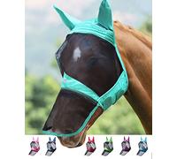 Harrison Howard CareMaster Pro Luminous Horse Fly Mask Large Eye Space Long Nose with Ears UV Protection for Horse Summer Mint M Cob