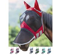 Harrison Howard CareMaster Pro Luminous Horse Fly Mask Large Eye Space Long Nose with Ears UV Protection for Horse Ruby (M; Cob)