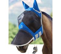 Harrison Howard CareMaster Pro Luminous Horse Fly Mask Large Eye Space Long Nose with Ears UV Protection for Horse Signature Blue Small Pony