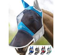 Harrison Howard CareMaster Pro Luminous Horse Fly Mask Large Eye Space Long Nose with Ears UV Protection for Horse Sky Blue Full Size