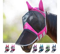 Harrison Howard CareMaster Pro Luminous Horse Fly Mask Large Eye Space Long Nose with Ears UV Protection for Horse Flamingo (M; Cob)