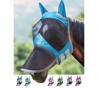 Harrison Howard CareMaster Pro Luminous Horse Fly Mask Large Eye Space Long Nose with Ears UV Protection for Horse Voodoo Blue (S; Pony)
