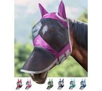 Harrison Howard CareMaster Pro Luminous Horse Fly Mask Large Eye Space Long Nose with Ears UV Protection for Horse Dark Magenta M Cob