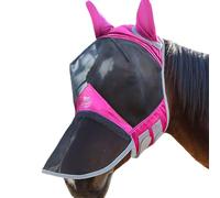 Harrison Howard CareMaster Pro Luminous Horse Fly Mask Large Eye Space Long Nose with Ears UV Protection for Horse Flamingo (XL; Extra Full)