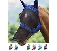 Harrison Howard CareMaster Pro Luminous Horse Fly Mask Large Eye Space Long Nose with Ears UV Protection for Horse Navy M Cob