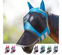 Harrison Howard CareMaster Pro Luminous Horse Fly Mask Large Eye Space Long Nose with Ears UV Protection for Horse Sky Blue Full Size