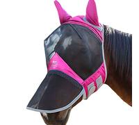 Harrison Howard CareMaster Pro Luminous Horse Fly Mask Large Eye Space Long Nose with Ears UV Protection for Horse Flamingo (M; Cob)