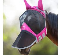 Harrison Howard CareMaster Pro Luminous Horse Fly Mask Large Eye Space Long Nose with Ears UV Protection for Horse Flamingo (L; Full Size)