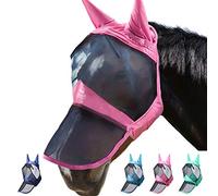 Harrison Howard CareMaster Pro Luminous Horse Fly Mask Long Nose with Ears UV Protection for Horse Light Pink S Pony
