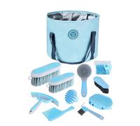 Harrison Howard Horse Grooming Kit 9-Piece Equine Care Series Horse Brush Sets with Organizer Tote Bag Soft Blue