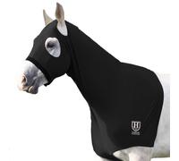 Harrison Howard Horse Stretch Hood Without Ears Snug Fitting Hood with Zip Closure Covers Face, Shoulders, Mane, Chest and Withers Perfect for Show/Event Preparation - Black