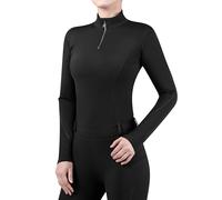 Harrison Howard Long Sleeve Rider Top Stand Collar Breathable Comfortable Stretchy with Embroidery Detailing Form-Flattering Rider Top for Shows Competition, Black, M