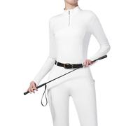 Harrison Howard Long Sleeve Rider Top Stand Collar Breathable Comfortable Stretchy with Embroidery Detailing Form-Flattering Rider Top for Shows Competition, Oval White, Medium