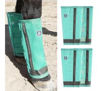 Harrison Howard Loose-Fitting Horse Fly Boots UV-Protective, Breathable Fine Mesh Leggins Stay-on Comfortable Fly Boots with Reflective Strips for Extra Safety (Set of 4) Mint Full (Large)