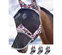 Harrison Howard LumiVista Horse Fly Mask Long Nose with Ears UV Protection for Horse-Tribal Rhombus Cob