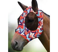 Harrison Howard Super Comfort Stretchy Fly Mask Large Eye Space with UV Protection Soft on Skin with Breathability Orange Geo-Print