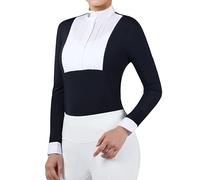 Harrison Howard Women’s Equestrian Show Shirt Long Sleeve Pleated Bib Competition Horse Riding Top with Embroidery