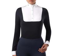 Harrison Howard Women's Equestrian Long Sleeve Riding Top Show Shirt Patchwork Design, Navy, L