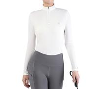 Harrison Howard Women's Equestrian Sweat Absorption Quick Drying Horse Riding Long Sleeve Shirt 1/4 Zip Base Layer, White, M