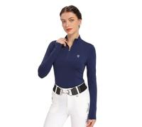 Harrison Howard Women's Equestrian Sweat Absorption Quick Drying Horse Riding Long Sleeve Shirt 1/4 Zip Base Layer Navy L