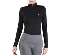 Harrison Howard Women's Equestrian Sweat Absorption Quick Drying Horse Riding Long Sleeve Shirt 1/4 Zip Base Layer, Black, L