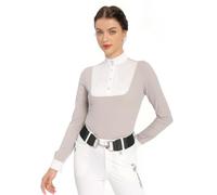 Harrison Howard Women's Equestrian UPF 50+ Long Sleeve Riding Top Quick Dry Patchwork Design Stretch Dressage Riding Shirt, Light Grey, M