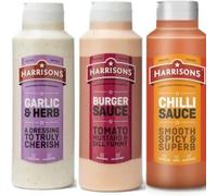 Harrison Multiple Sauce - Pack of 3 Sauce Bottles 1 Liter Each - Vegan Friendly, Delicious Sauce, Dairy and Artificial Color or Flavor - Made in UK (Chili/Burger/Garlic Herb)