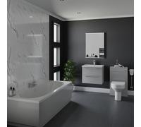 Harrison Straight Double Ended Bathroom Suite including Furniture Set with Polished Chrome Handles | Gloss Grey Pearl | ABS Polished Chrome | 1800mm
