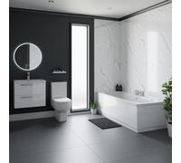 Harrison Straight Double Ended Bathroom Suite including Vanity Unit with Polished Chrome Handles | Gloss White | 1800mm