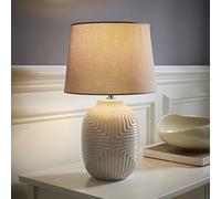 Harrison Taper Shade Grey Geometic Ribbed Gloss Table Lamp and Bulb ValueLights Grey Medium