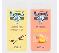 Harrissen Select Extra Gentle Shower & Bath Gel Bundle 650ml x 2 - Vanilla Milk & White Peach with Organic Nectarine - Moisturising, Nourishing Body Wash for Daily Use, Family Size