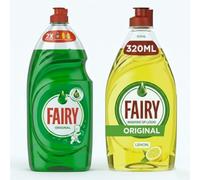 Harrissen Select Fairy Washing Up Liquid, 320ml - Lemon & Original Green LiftAction Variants - Powerful Grease-Cutting Dishwashing Liquid