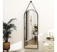 HARRITPURE 16"x48"Arched Mirror with Hanging Leather Strap Full Length Mirror Aluminum Frame Wall-Mounted Arch Mirror Hanging Mirrors for Bathroom Vanity Living Room Bedroom Entryway Decor
