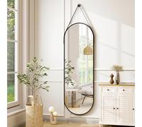 HARRITPURE 16"x48" Oval Hanging Mirror with Leather Strap Full Length Mirror Aluminum Frame Wall-Mounted Hanging Mirrors for Bathroom Vanity Living Room Bedroom Entryway Decor
