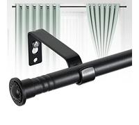 Harrms 16mm Curtain Poles for Eyelet Curtains, Matt Black Voile Curtain Pole 76-188cm, Curtain Rod Metal with Adjustable Brackets and Cap Finials for Bedroom, Living Room