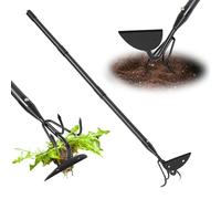 Harrms 2-in-1 Garden Hoe & Weeding Tool, 190cm Long Handle Garden Tool for Stand-Up Weeding, Cultivating, Loosening Soil, Heavy Duty Sharp Blade and Curved Tines for Vegetable Garden, Flower Beds