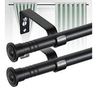 Harrms 2pcs Curtain Poles for Eyelet Curtains, 16mm Matt Black Voile Curtain Pole 76-116cm, Curtain Rod Metal with Adjustable Brackets and Cap Finials for Bedroom, Living Room