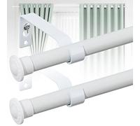 Harrms 2pcs Curtain Poles for Eyelet Curtains, 16mm Matt White Voile Curtain Pole 76-188cm, Curtain Rod Metal with Adjustable Brackets and Cap Finials for Bedroom, Living Room