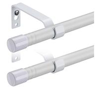 Harrms 2pcs Curtain Poles for Eyelet Curtains Matt White, 16mm Voile Curtain Pole 76-198cm, Window Curtain Rod Metal Extendable with Adjustable Brackets for Bedroom, Living Room