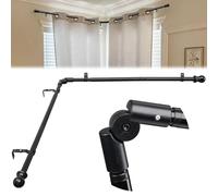 Harrms Bay Window Curtain Pole, L-Shaped Curved Black Rod with 1 Elbow 76-345cm, 25mm Thick Heavy-Duty Corner Poles for Living Room & Bedroom