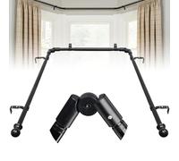 Harrms Bay Window Curtain Pole, U-Shaped Curved Black Rod with 2 Elbows 76-460cm, 25mm Thick Heavy-Duty 3-Sided Corner Pole for Living Room & Bedroom