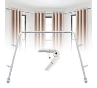 Harrms Bay Window Curtain Pole, U-Shaped Curved White Rod with 2 Elbows 76-460cm, 25mm Thick Heavy-Duty 3-Sided Corner Pole for Living Room & Bedroom