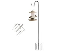 Harrms Bird Feeder Pole, 156cm Adjustable Shepherd Hook Heavy Duty, Metal Garden Hanging Hook with 5-Prong Ground Spike for Lanterns, Planters, Solar Lights & Wedding Decorations, Silver