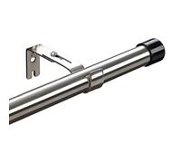 Harrms Curtain Poles for Eyelet Curtains, Silver Curtain Pole 76-157cm, 25mm Blackout Window Curtain Rod Metal Extendable with Adjustable Brackets and Black Cap Finials