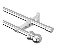 Harrms Double Curtain Pole - Extendable Metal Curtain Rod, 76-186cm, Silver, Stainless Steel, Room Darkening for Blackout Voile Curtains