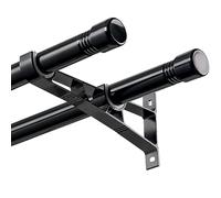 Harrms Double Curtain Poles, Black Curtain Pole 76-186cm, Curtain Rods Metal Extendable, Room Darkening Blackout Curtain Pole for Eyelet Curtains
