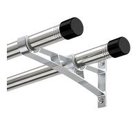 Harrms Double Curtain Poles, Silver Curtain Pole 76-113cm, Curtain Rods Metal Extendable Stainless Steel, Room Darkening Blackout Curtain Pole for Eyelet Curtains