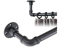 Harrms Industrial Curtain Poles Extendable, Matte Black Curtain Pole 81-180cm, Heavy Duty Room Darkening Window Curtain Rod Ceiling Wall Mount for Bedroom, Living Room