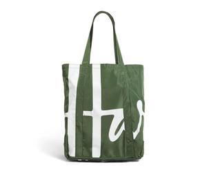 Harrods Foldable Shopper Bag, Dark Green with White Logo, Compact 14.5 x 14.5 x 1.5cm